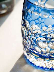 1只玉舞切割蓝色威士忌酒杯，古典手工吹制水晶杯，手工雕刻水晶玻璃杯，高端酒杯，330毫升/11.62盎司 - 藍色 - 查看 9