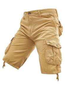 Men's Washed Cotton Cargo Shorts Lightweight Summer Comfortable Classic Multi-Pocket Casual Bottoms With Adjustable Drawstring Hem For Camping, Hiking, Fishing, Beach Vacation,Streetwear,Men Clothes - Màu Khaki - Xem 4