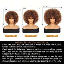 70年代非洲风情刘海假发，女士卷发假发，蓬松卷曲非洲风情假发，高品质合成大号非洲风情假发 - 漸層棕色 - 查看 4