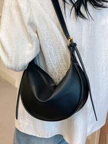 New Fashion Women's Solid Color Minimalist Shoulder Bag, PU Material, Suitable For Dates, Shopping, Versatile And Elegant - Black - View 5