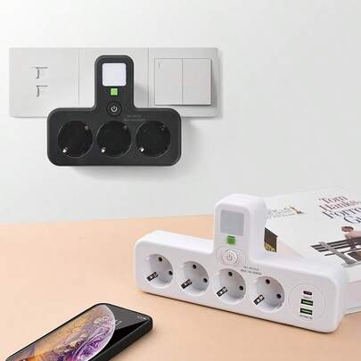 Ổ cắm và phích cắm EU 4/5 ổ, ổ cắm điện đa năng gắn tường không kèm dây nối dài hoặc có cổng USB và Type-C.