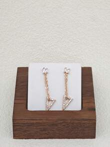 1对简约几何三角形流苏锆石吊坠耳环，适合女性佩戴 - 玫瑰金 - 查看 4