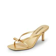 Women 2026 New Summer Kitten Heel Mule Sandals With Bow Decor, Comfortable Open Toe Slip On Slide Sandals For Party Wedding And Daily Casual Wearing - 金色 - 查看 5