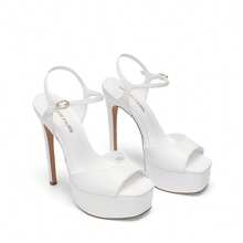 Women Platform 5.75'' Ultra High Heeled Sandals 2026 New Summer Open Toe Adjustable Ankle Strap Dress Shoes Sexy Party Runway Stiletto Heels - trắng - Xem 6