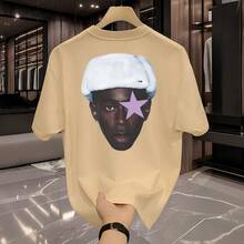 Men's/Women's T-Shirt, 100% Cotton, Premium Tyler Creator Knit Fabric, Print - 米色 - 查看 1