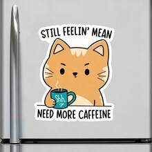 Coffee First, Personalized Later: "Need More Caffeine" Cat Magnet With Deadpan Kitty, Minimalist Expression & Pre-Caffeine Mood – Fridge-Ready Honesty - A - View 2