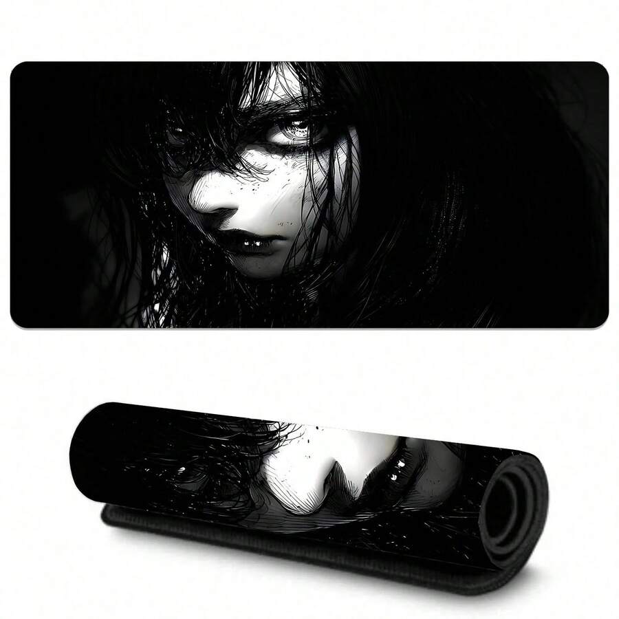 1个动漫女孩游戏鼠标垫，超大黑色鼠标垫，酷炫动漫鼠标垫，极简背景鼠标垫。这款大号鼠标垫可用作桌垫、学习垫或键盘垫，适合游戏、家庭和办公使用。
