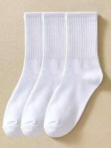 6 Pairs Of White Women Mid-Calf Socks, Fall - White - View 8