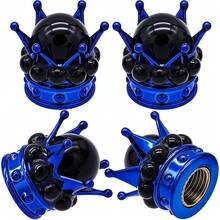NEW- 4PCS Crown Bling Tire Stem Valve Caps, Crystal Diamond Tire Air Cap Set Universal Copper Core Stem Covers For Cars, SUV, Trucks, Bikes, Motorcycles, Bicycles (Blue & Black) - Blue & Black Round Bling - View 8