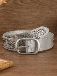 1pc Women's Street Punk Style Rivet Embellished Asymmetrical Metal PU Belt, Suitable For Party, Travel, Fashion Summer, School Fall, Autumn, Halloween - A - Xem 16
