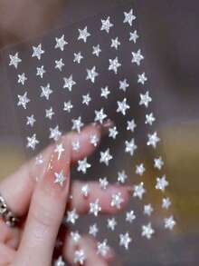 1pc Super Shiny Rhinestone Glitter Silver Butterfly Nail Art Sticker, Holographic Reflective Star Sparkle Bear Heart Shape Nail Decals - Multicolor - View 4