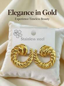Sturdy And Durable Stainless Steel Earrings, Golden Geometric-Shaped Stainless Steel Jewelry, Ladies' Earrings, Pituitary Earrings, Gold-Plated Hinge Round Earrings, Bamboo, Texture, Diamond Cutting, Hexagon, Square, Circle - Multicolor - View 5