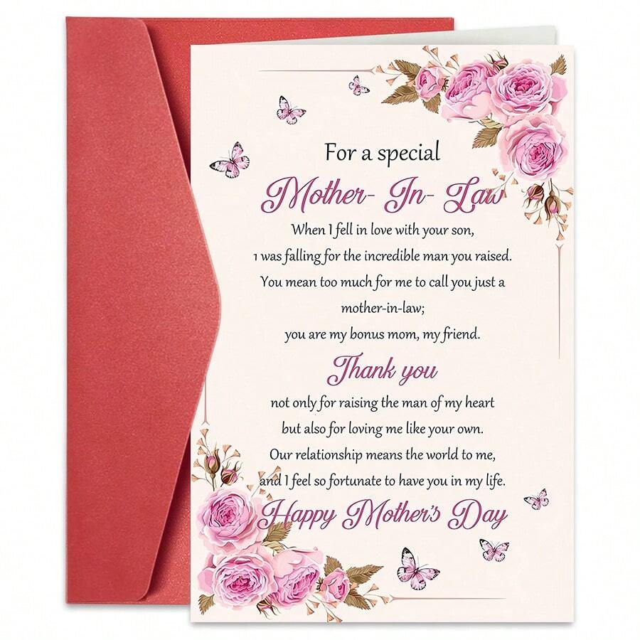 1PC Heartfelt Mother-In-Law Mother's Day Card, Funny Mothers Day Card From Son And Daughter In Law, Sweet Love Poem Mothers Day Card For Mother In Law - Multicolor - View 1