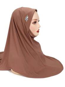 Ready-To-Wear Instant Hijab, Elegant Stretchy Convenient Leaf Rhinestone Headscarf - Multicolor - View 3