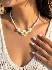 Vacation-Style Egg Flower Sea Turtle Pendant Necklace For Women - Flower Pendant Necklace - View 2