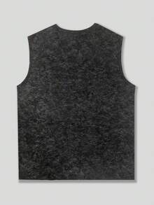 Áo tank top nam cổ tròn, kiểu dáng thường ngày, in họa tiết Anh, chất liệu denim mài, thích hợp mặc hàng ngày. - màu đen - Xem 5