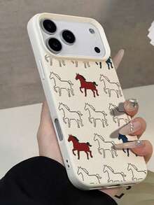 1pc Minimalist Horse Pattern Black White Red Blue UV Printed Leather Texture Phone Case, Compatible With Iphone XR, 11 To 17 Including ProMax And Plus Models, And Series, Fashionable Protective Case, Suitable For Fashion Lovers, Music Lovers, Perfect As Birthday Gift, Valentine's Day Gift For Both Men And Women - Multicolor - View 2