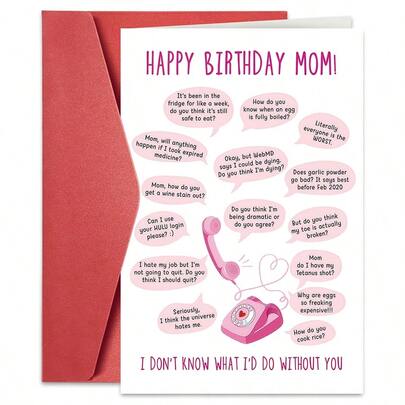 1PC Funny "I Don't Know What I'd Do Without You" Mom Birthday Card (With Envelope) - "Happy Birthday Mom! I Don't Know What I'd Do Without You" Playful Message, Perfect For Mom/Birthday/Mother's Day, Humorous Greeting Card