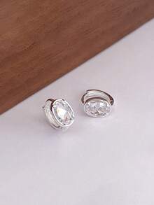 BALMORA 1 Pair Women's Elegant Fashion Geometric Oval Zirconia S925 Sterling Silver Earrings, Everyday Jewelry Gift - Silver - View 7