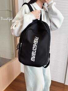 Letter Pattern Backpack, Minimalist Large Capacity Backpack, Fashion Travel Bag - Black - View 2