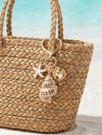 Natural Asymmetrical Seashells, Starfish, Conch & Starfish Bags Charms, Love Buckle Design, Wallet Pendant Decoration Charm Bridesmaid Gift Summer Accessories Beach Vacation Pendant Decoration Ocean Starfish Shell Keychain Details & Charming Accessories Suitable For Women's Ideal Vacation Daily Use, More Popular With Fashion People Summer Beach Accessories, Travel Accessories, Spring/Summer Essentials, Mother's Day Gifts, Birthday Gifts, Easter Gifts