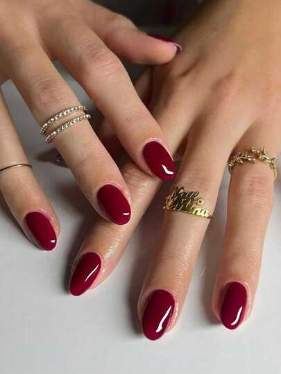 30 قطعة أظافر أكريليك قصيرة بشكل اللوز ذات لون أحمر لامع، تشمل 1 قطعة جيلي جل و 1 قطعة مبرد أظافر، مناسبة للنساء والفتيات للاستخدام اليومي والحفلات والمناسبات الأخرى