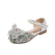 Infant Flat Shoes, Girls' Bowknot Rhinestone Hook And Loop Casual Shoes, Suitable For Wedding Party - Silver - View 2