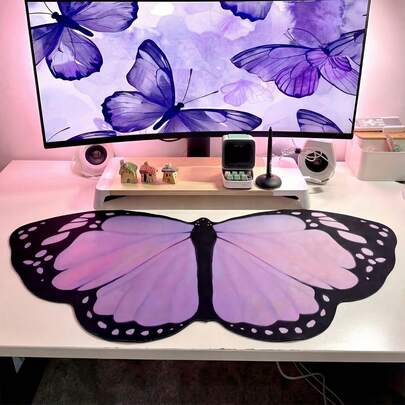 1개 대형 보라색 나비 게이밍 마우스 패드 데스크 매트 장식용 나비 키보드 데스크 매트 미끄럼 방지 베이스 보라색 사무실 가정 학습용 테이블 액세서리 35.43 X 15.75 인치