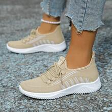 女士透气跑步鞋，新款春秋季防滑软底舒适休闲百搭平底鞋 - 卡其色 - 查看 11