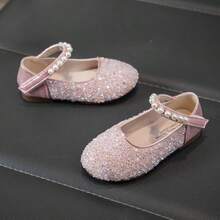 Girls' Glitter Hook And Loop Flat Shoes, Comfortable & Versatile - Pink - View 3