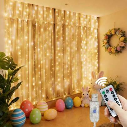 Holiday String Lights, LED Curtain Lights, USB Powered Wedding Backdrop Wall Decor Hanging Lights, Fairy Lights With Remote Control For Holiday Decoration, Bedroom Window Wall Stage Background Lights, Romantic Wedding Birthday Party Ramadan Eid Mother's Day Easter Valentine's Day Decor Atmosphere Lights - 8 Flashing Modes