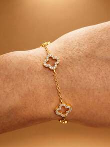 1pc Women's Fashion Elegant Four-Leaf Clover Zirconia Stainless Steel Bracelet, Suitable For Daily Wear, Party, Mother's Day Gift - New Model - View 4