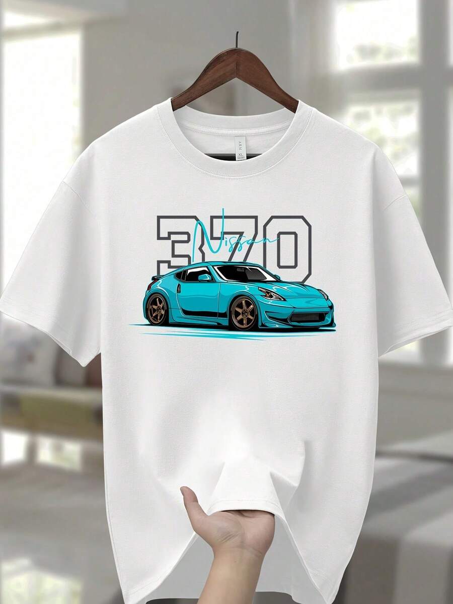 Camiseta de algodón 100% para hombre, de peso pesado | Camiseta Blanca de Cuello Redondo con Gráfico de Auto Deportivo de Carreras, Camiseta Transpirable de Verano para Entusiastas del Automóvil y Uso Casual Diario, Ajuste Cómodo, Moda Urbana, Camiseta de Manga Corta, Construcción Duradera, para Amantes del Estilo Urbano - Blanco - Ver 1