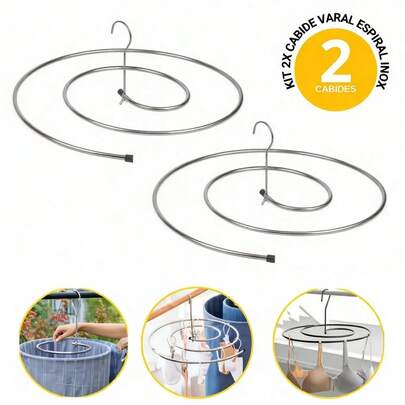 kit 2 Varal Espiral Inox Secagem Fácil Cabide Redondo Lençol Roupas Tapete Calças