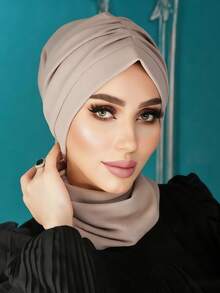 قطعة واحدة من التربان الفوري للنساء، وشاح رأس أنيق بلون سادة، وشاح رأس قابل للانزلاق والامتصاص، تصميم مطوي لمظهر حجمي، قماش جيرسيه ناعم ومريح من الموديال، مناسب للارتداء اليومي والرياضة واليوغا - متعدد الألوان - مشاهدة 14