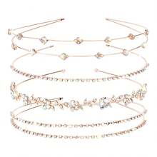 4 Uds. Diadema con diamantes de imitación para novia, boda, cristal, flor, hojas,, banda para el cabello de Metal, Tiara, accesorios para el cabello para graduación para mujer HQSQ - rosa dorado 4 piezas - Ver 3