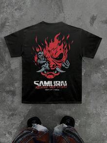 Camiseta Casual Holgada para Hombre, Sencilla, de Uso Diario, con Estampado de Letras, Cómoda, de Manga Corta - Negro - Ver 1