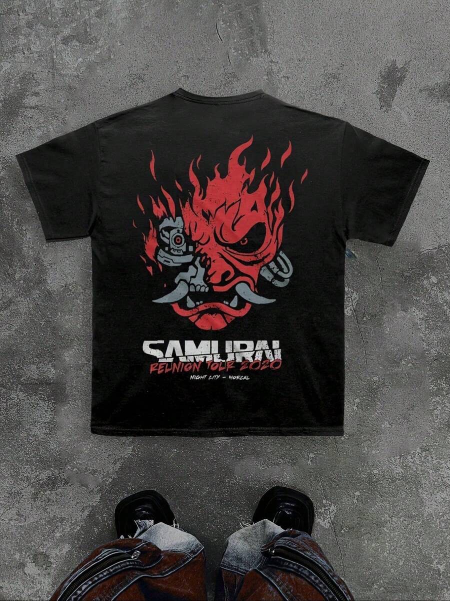 Camiseta Casual Holgada para Hombre, Sencilla, de Uso Diario, con Estampado de Letras, Cómoda, de Manga Corta - Negro - Ver 1
