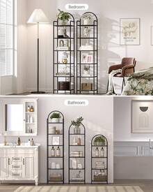 HEXCELEN Bookcase Bookshelf, Tempered Glass Bookshelves, Slim Shelving Unit For Bedroom, Bathroom, Home Office, Steel Frame, Home Decor, 5 Tier, 6 Tier Gold - màu đen - Xem 7