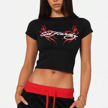 New European And American Street Style Printed Short-Sleeve T-Shirt Top - màu đen - Xem 12