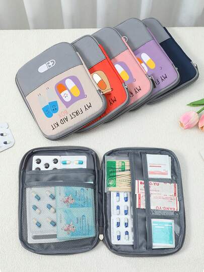 Portable Medical Kit Printed With "MY FIRST AID KIT BOX" And Pill Pattern,Portable Camping Medicine Pouch,Compact First Aid Kit, Version Of Travel And Home Portable Storage Bag,Small Medicine Bag, Convenient Medicine Kit, Emergency Kit,Multiple Colors Available,For Daily/Outdoor/Travel, Essential For Health - Conscious & On - The - Go Users, Must - Have Medical Accessory,Daily Healthcare Organizer