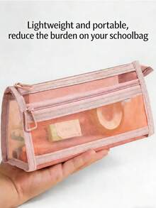 1pc Transparent Double-Layer Large Capacity Pencil Case, Exam Use, New Minimalist High-Value Mesh Stationery Organizer - Mesh Pencil Case - View 7