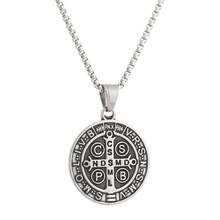 St Benedict Medal Necklace - Stainless Steel Christian Catholic Roman Cross Pendant - Patron Saint Amulet Medal - One Size - View 1