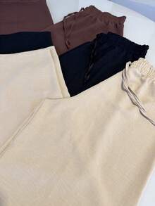 Set Of 3 Women's Pants Duna Wide-Leg Pants Trio High-Waisted Wide-Leg Pants Elastic Waistband Premium Duna Fabric Wrinkle-Resistant Shrink-Resistant Loose-Fitting Pants One Size Elegant Work Outfit Versatile Piece Fashionable For Summer Winter Spring Autumn Superior Quality - 米色/黑色/棕色 - 查看 5