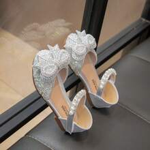 婴儿平底鞋，女童珍珠水钻婚礼/派对凉鞋，时尚百搭蝴蝶结包头鞋 - 銀色 - 查看 2