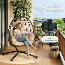 Hodeffior 196cm Hanging Chair With Frame, Foldable Garden Egg Chair With Weatherproof Cover & Cushion, Sturdy Steel Hanging Chair For Indoor And Outdoor Use, Balcony, Terrace, Conservatory, Load Capacity Up To 130kg - Be - Xem 2