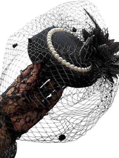 1pc Women's Vintage 20s 30s 50s Style Charming Hat, Tea Party Hat, Wedding Hat With Bow & Floral Veil