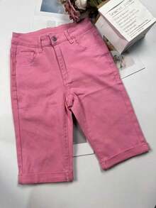 Women's Slim Fit Cycling Jeans, Washed Stretch With Pockets, Casual White, Summer Fashion Style - 粉色 - 查看 4