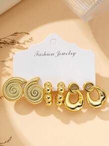 2/6/18pcs Gold Tone Fashion Earring Set For Women, Includes Starfish, Seashell, Conch, Water Drop, Striped C-Hoop, Smooth C-Hoop, Figure 8 Earrings. Suitable For Beach, Travel, Holiday, Daily Wear. Great Gift For Mom - Gold - View 4