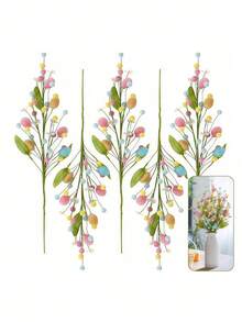 1支人造复活节花卉，色彩缤纷的复活节彩蛋浆果装饰，春季花茎复活节彩蛋装饰，适合家居派对花瓶花卉中心摆件 - 多色 - 查看 3